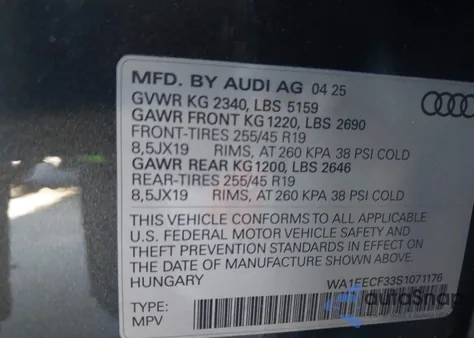 2025 Audi Q3 Premium 45 Tfsi S Line Quattro Tiptronic z USA, uszkodzony, nr VIN WA1EECF33S1071176